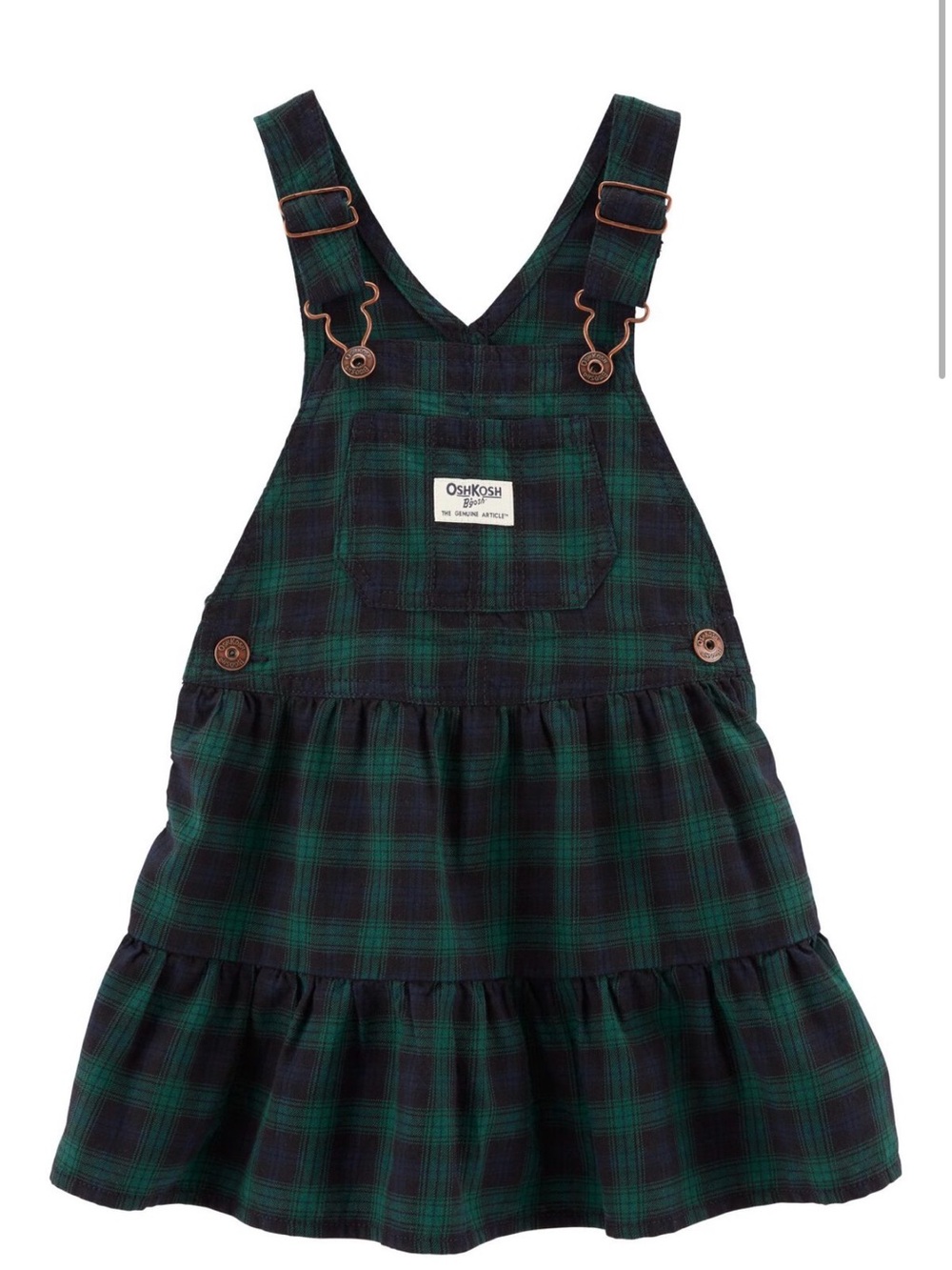 OshKosh B'gosh classic navy & Green Plaid Overalls Jumper Dress
